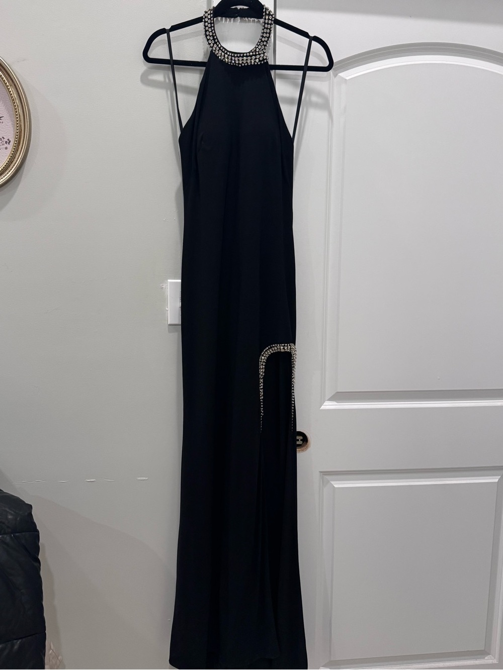 Ieena for MAC DUGGAL Elegant Black Halter Evening Gown with Crystal Accents